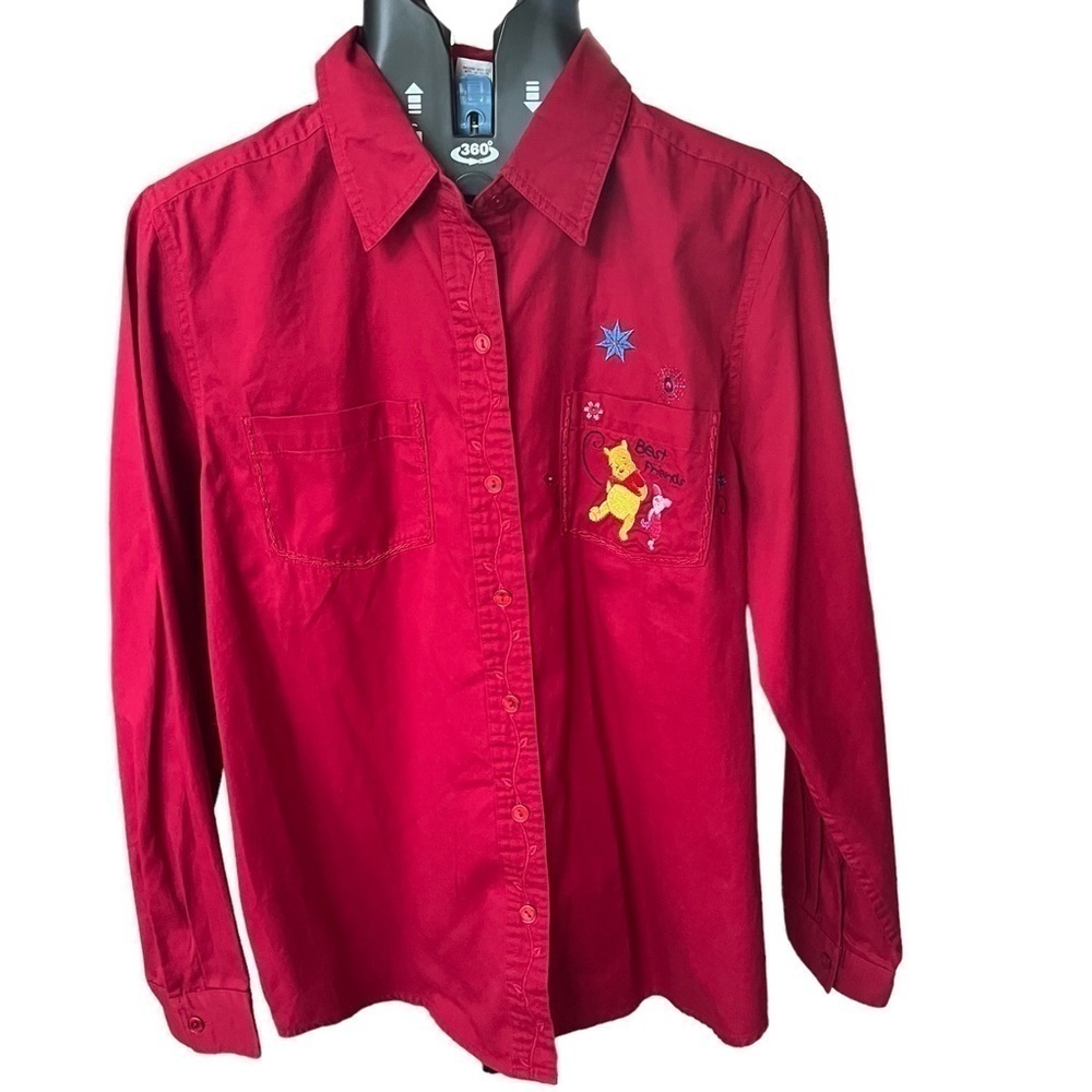 VTG 90s Disney Winnie the Pooh Piglet
Embroidered Deep Red Button Up Shirt Top L